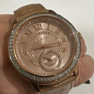 Michael Kors Rose Gold and Crystal Watch with Tan Snakeskin Band